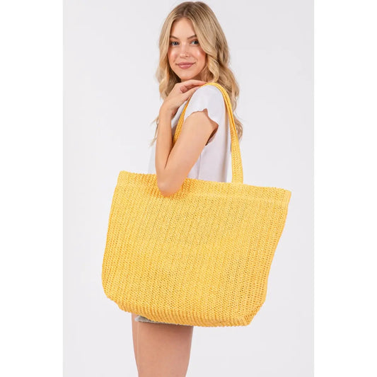 Large Crotchet Tote Bag - Yellow