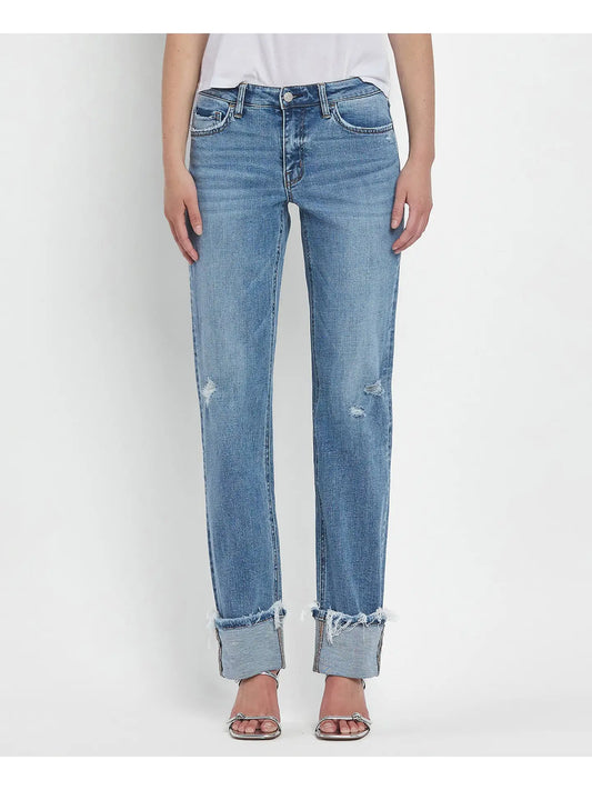Chandlier's Mid Rise Cuffed Straight Jeans
