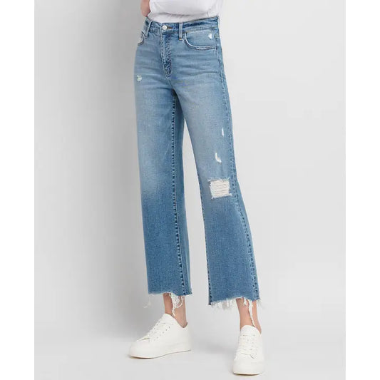 Poppy High Rise Distressed Slim Wide Jeans