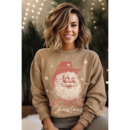 Howdy Christmas Mineral Graphic Sweatwhirt