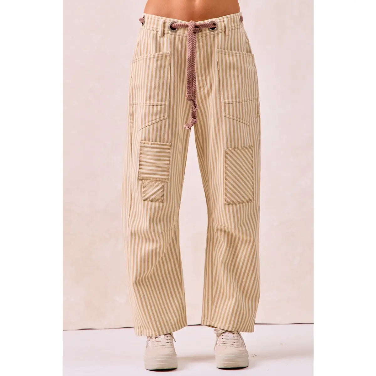 Striped Twill Barrel Pants - Oatmeal