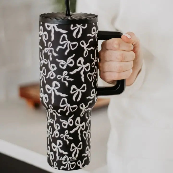 Black & White Bows All Over 38 oz Drink Tumbler