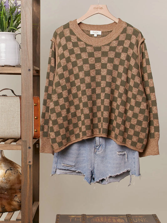 Speaks for Itself Checkered Sweater
