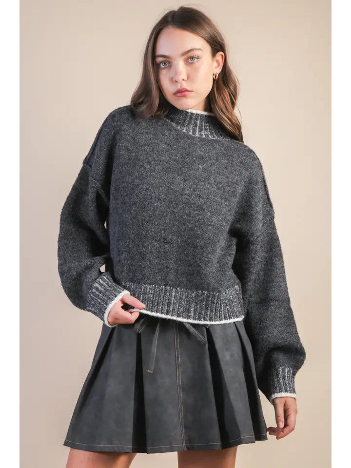 Midnight Rain Mock Neck Sweater Top