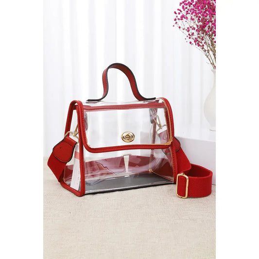 Clear Stadium Crossbody Hand Bag - Red