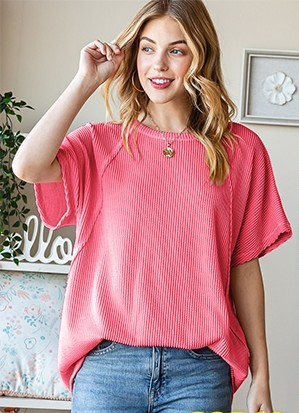 Cora Ribbed Top - Coral