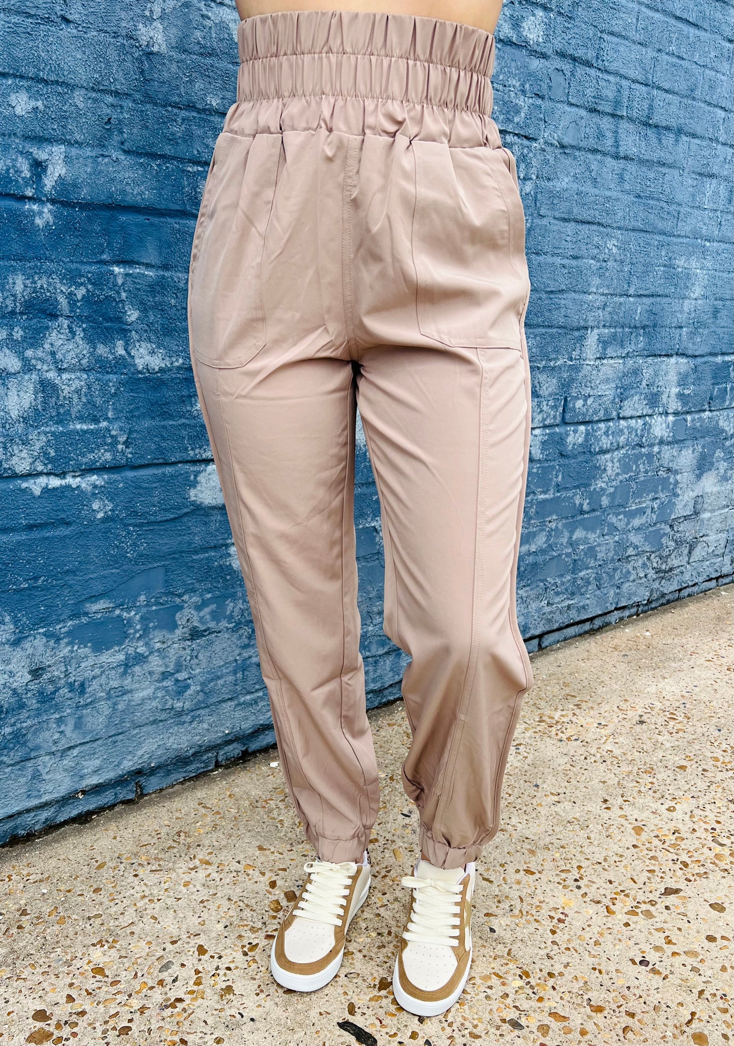 Taupe Elastic Waistband Joggers