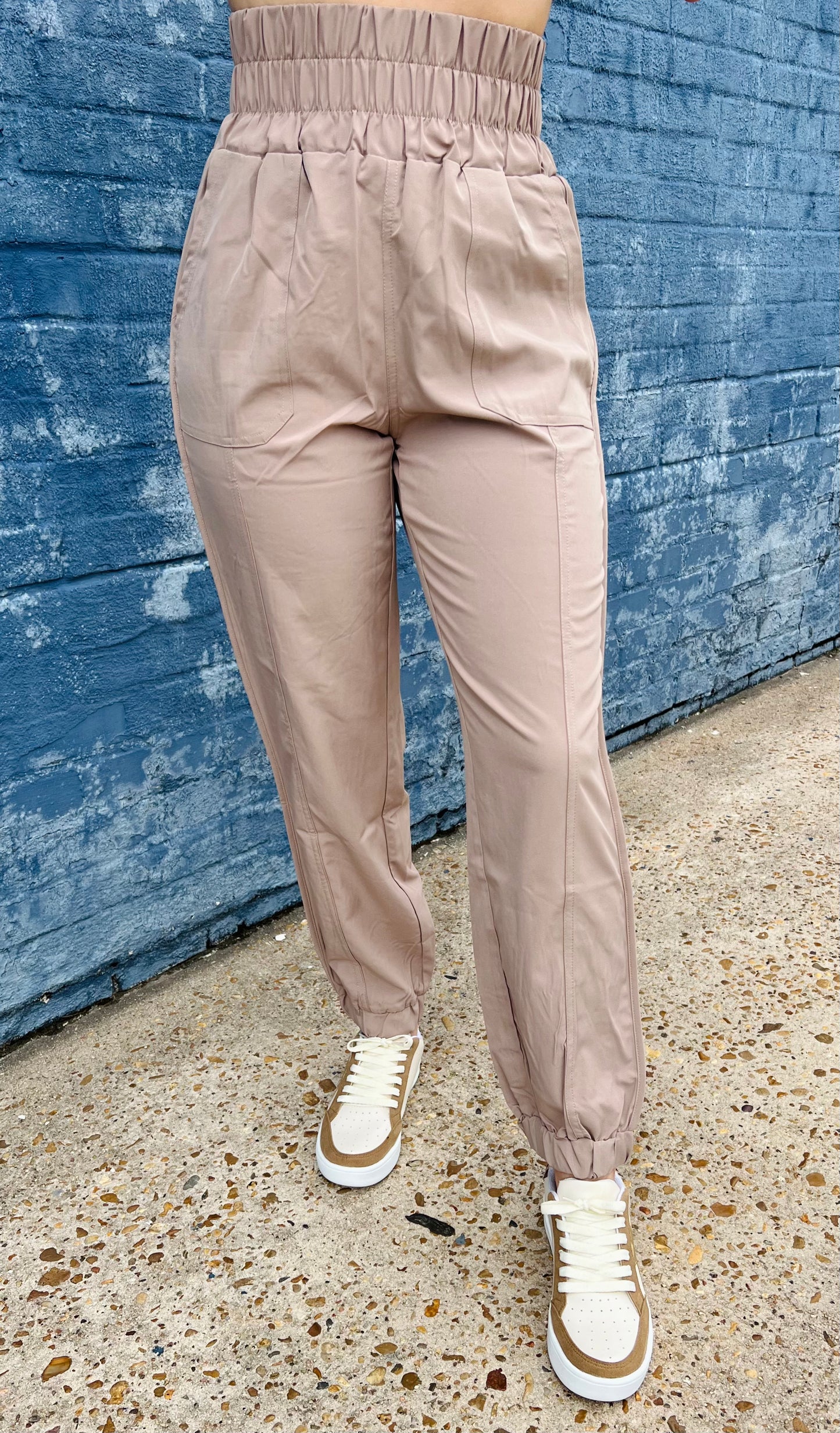 Taupe Elastic Waistband Joggers