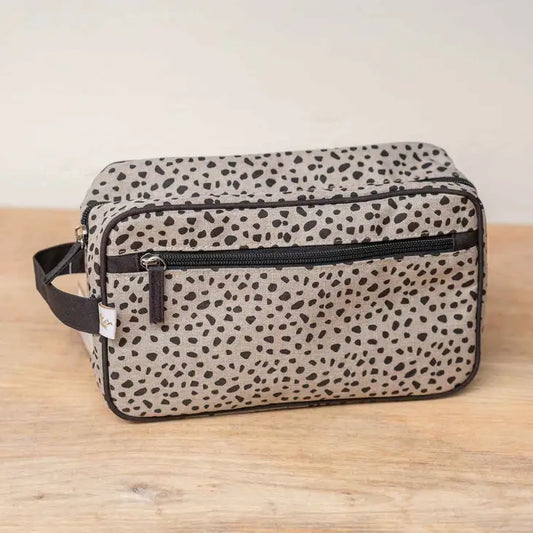 Cheetah Travel Cosmetic Bag - Tan/Black