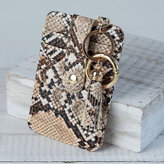 Mocha Snakeskin Card Clutch Keychain