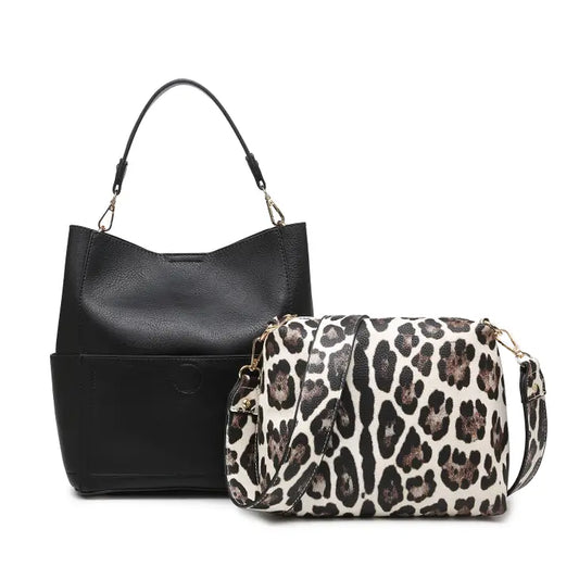 Abby 2-in-1 Bucket Bag - Snow Leopard/Black