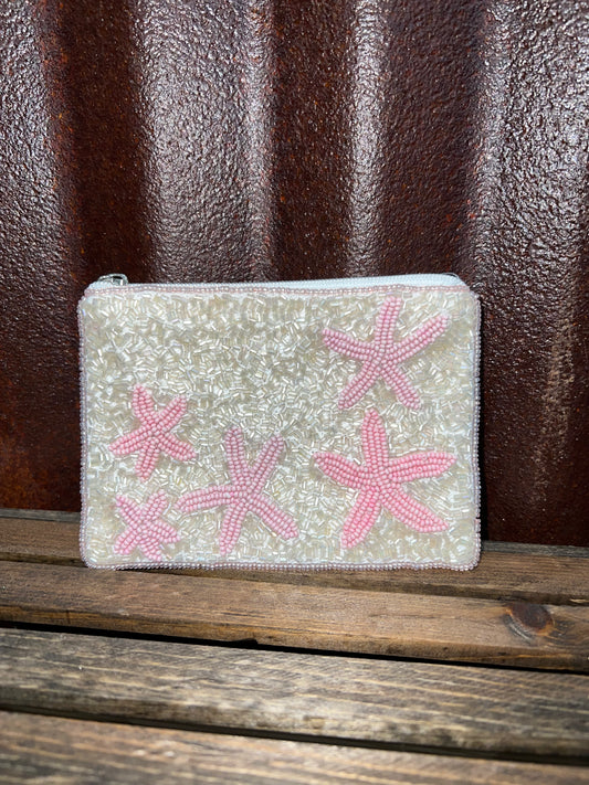 Pink Starfish Beaded Pouch